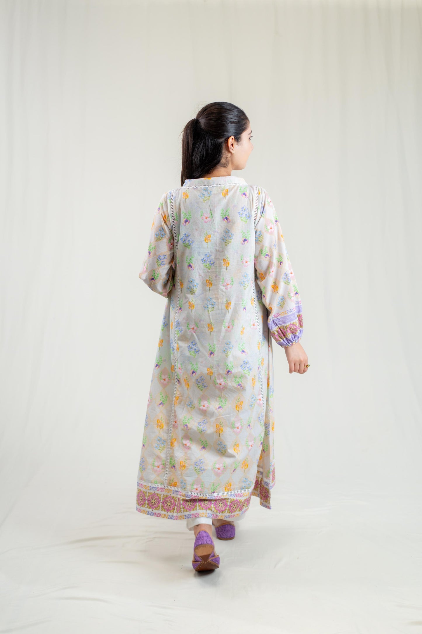 Lavendar Base Kurta With Hand Embroidery