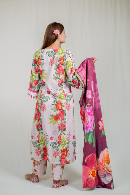 Raahi Printed Ivory Kurta Set With Dupatta
