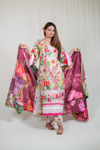 Raahi Printed Ivory Kurta Set With Dupatta