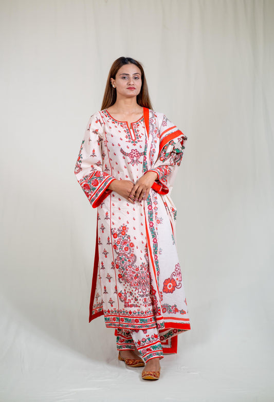 White Floral Kurta Set