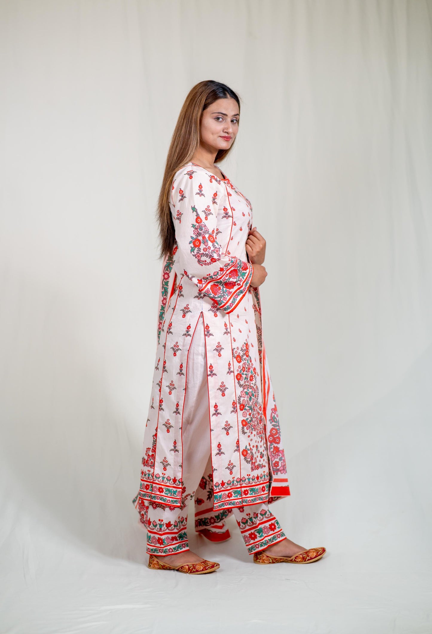 White Floral Kurta Set