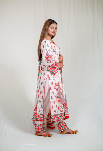 White Floral Kurta Set