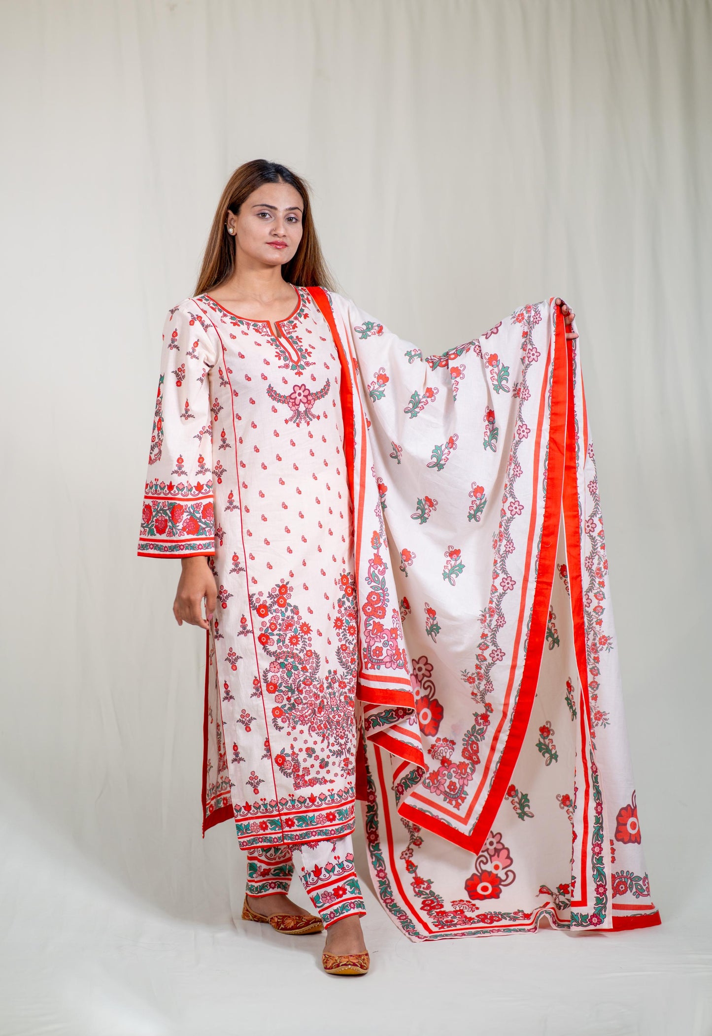 White Floral Kurta Set