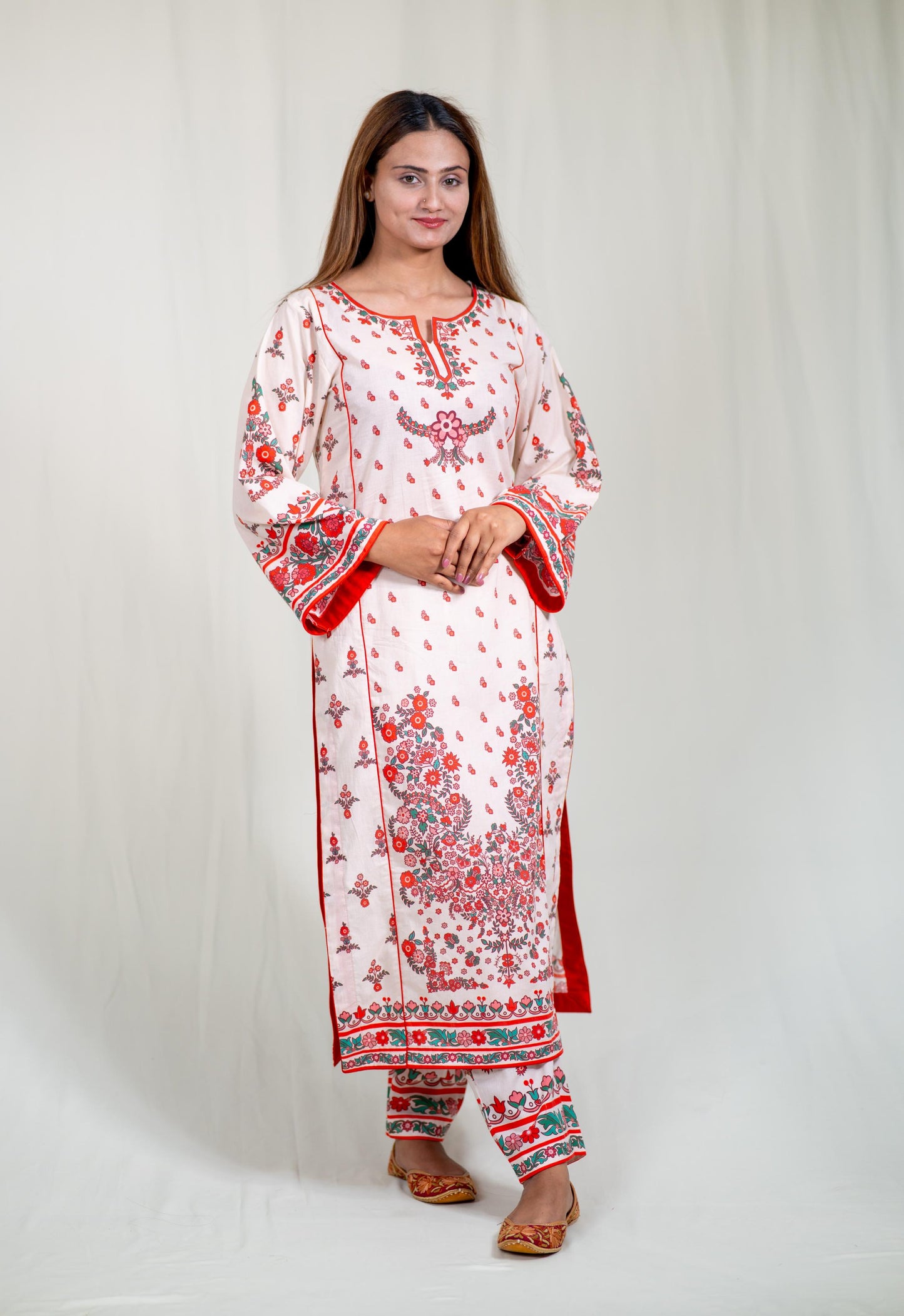 White Floral Kurta Set