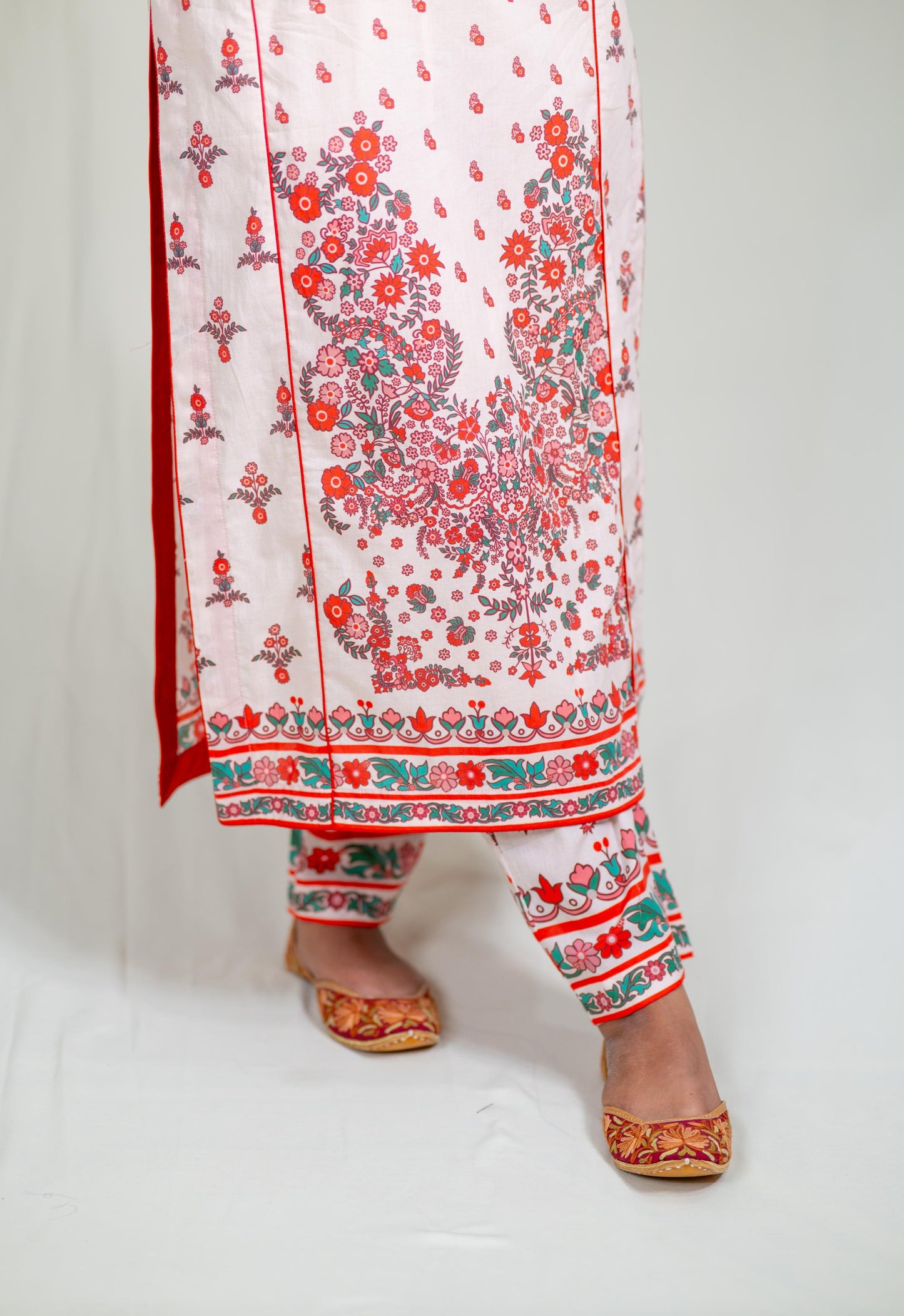 White Floral Kurta Set