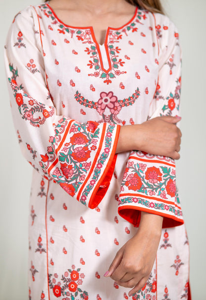 White Floral Kurta Set