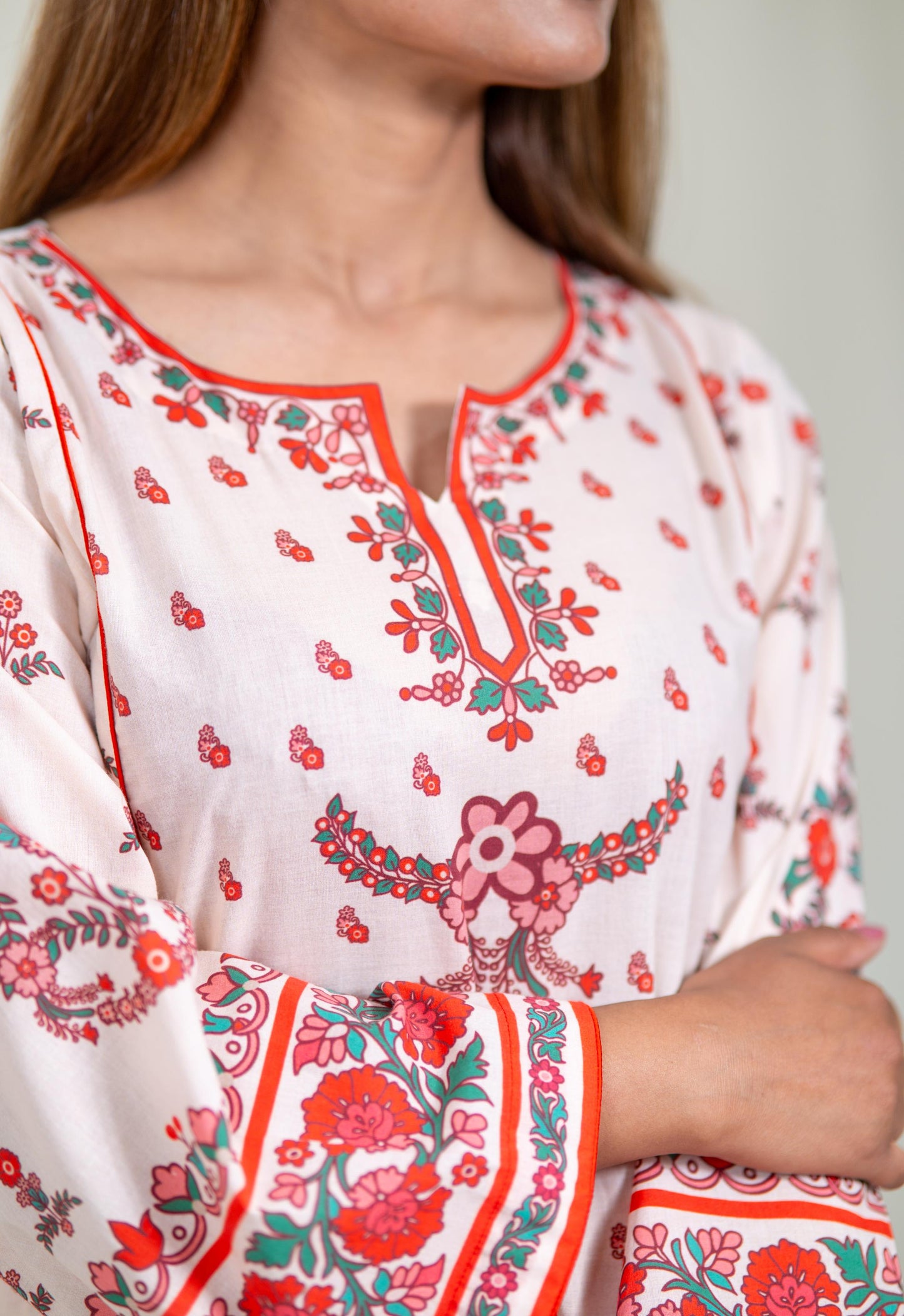 White Floral Kurta Set