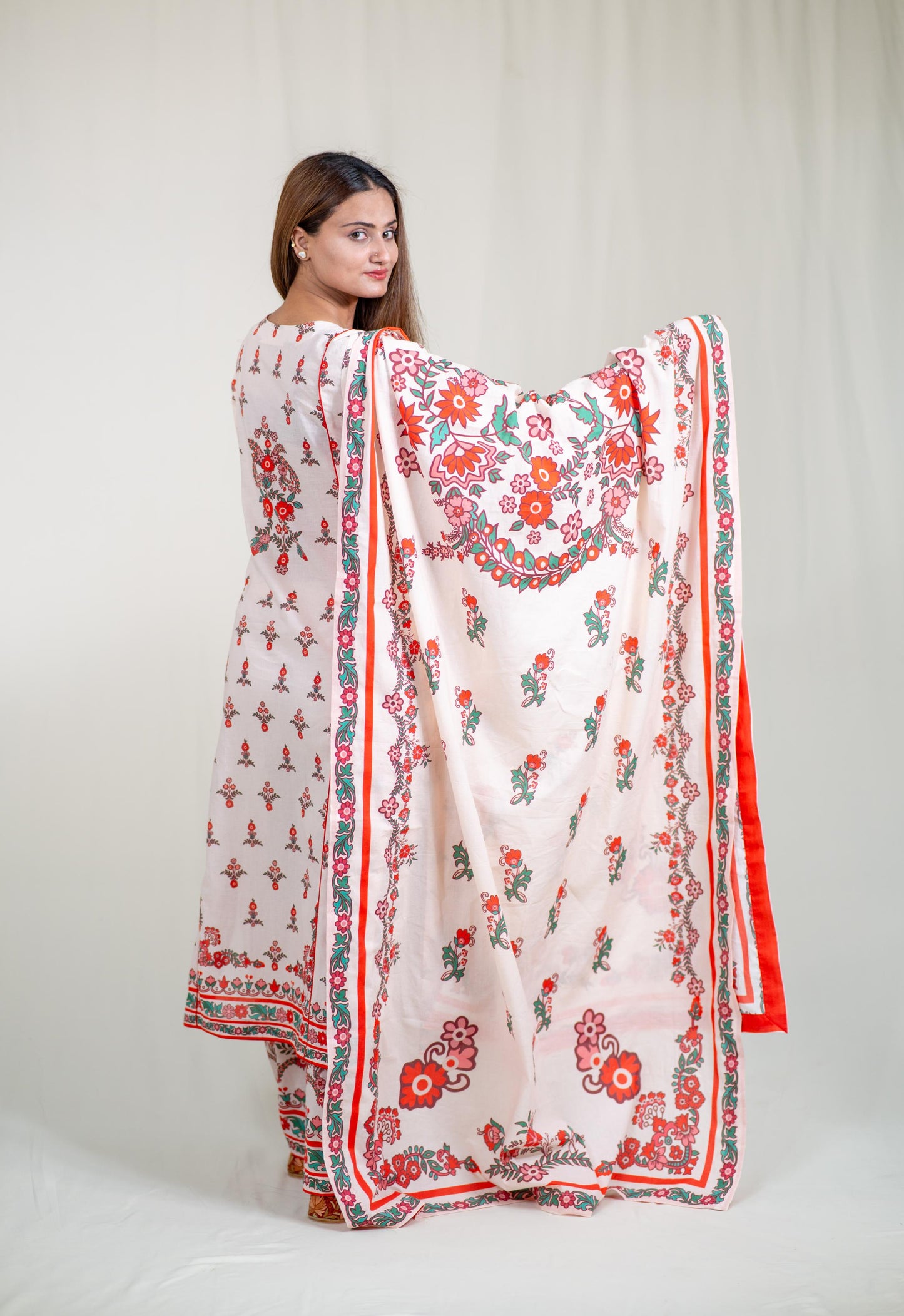 White Floral Kurta Set