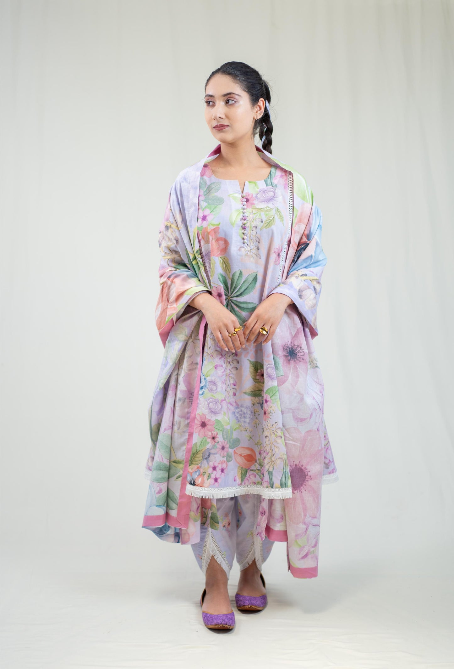 Purple Floral Straight Cut Salwar Kameez Set