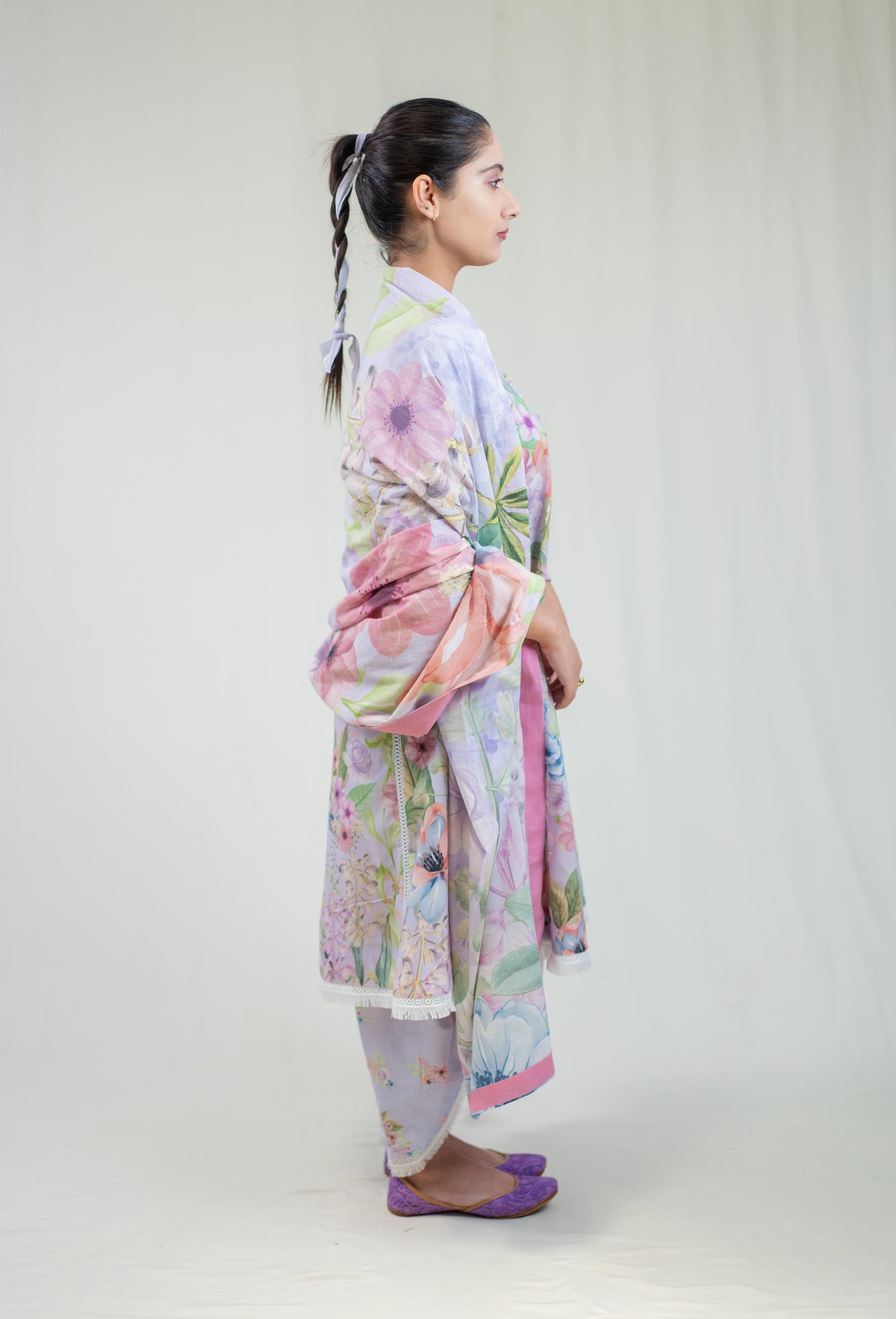 Purple Floral Straight Cut Salwar Kameez Set