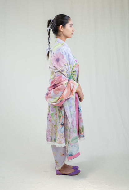Purple Floral Straight Cut Salwar Kameez Set