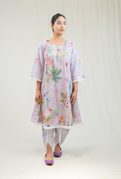 Purple Floral Straight Cut Salwar Kameez Set