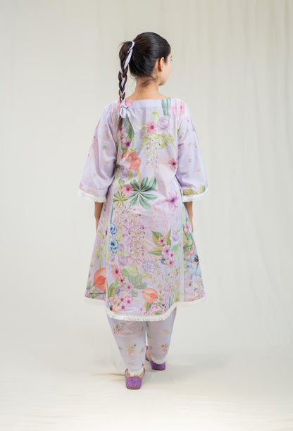 Purple Floral Straight Cut Salwar Kameez Set