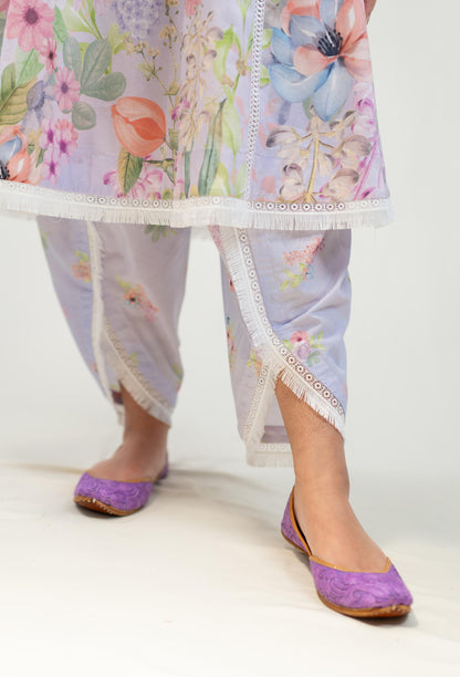 Purple Floral Straight Cut Salwar Kameez Set