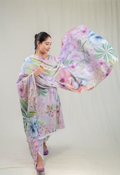 Purple Floral Straight Cut Salwar Kameez Set