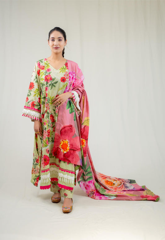 Raahi Printed Green Kurta Set