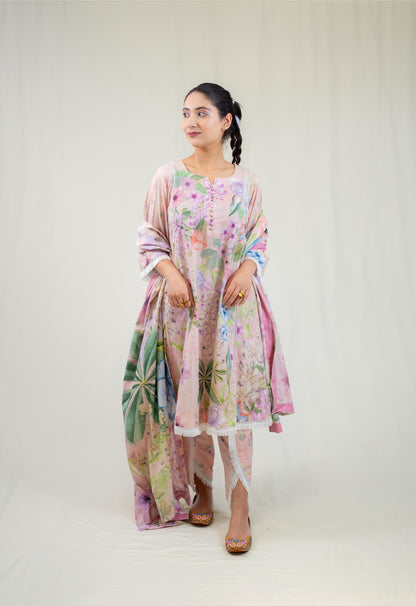 Lilac Floral Straight Cut Salwar Kameez Set