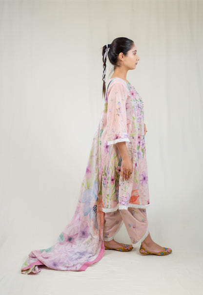 Lilac Floral Straight Cut Salwar Kameez Set