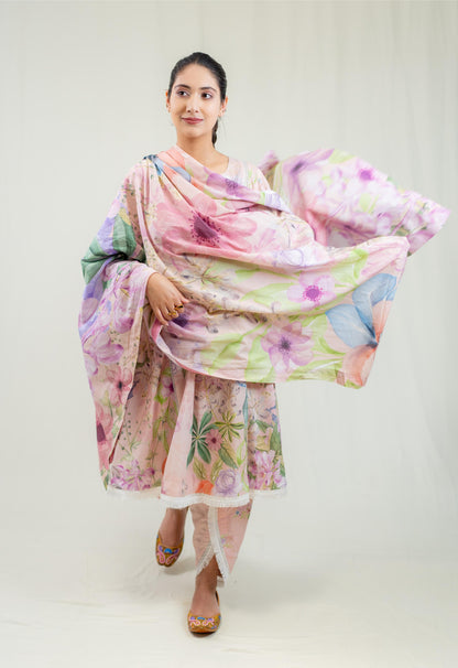 Lilac Floral Straight Cut Salwar Kameez Set