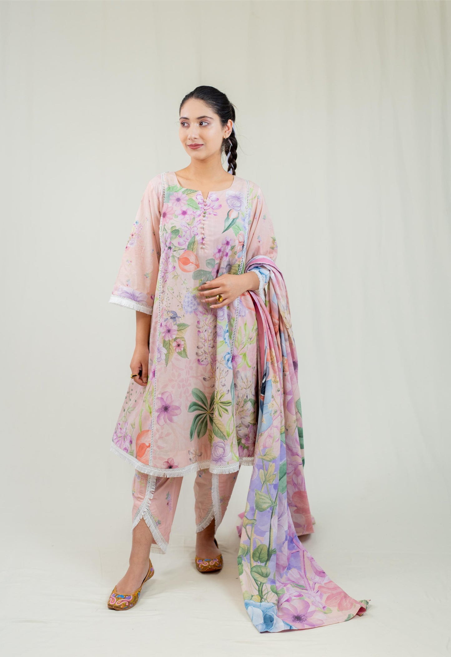 Lilac Floral Straight Cut Salwar Kameez Set