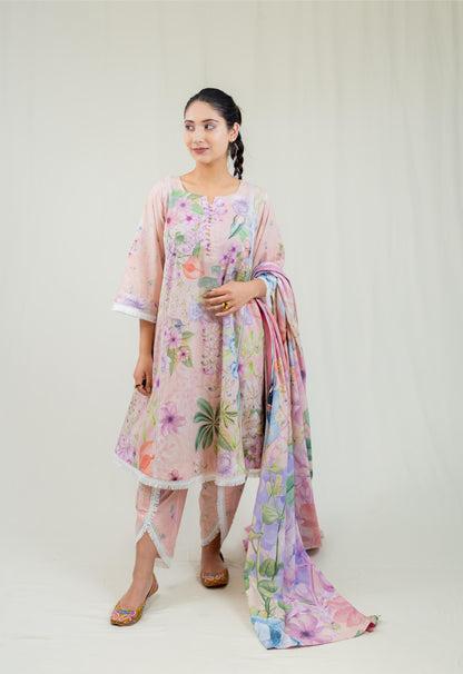 Lilac Floral Straight Cut Salwar Kameez Set