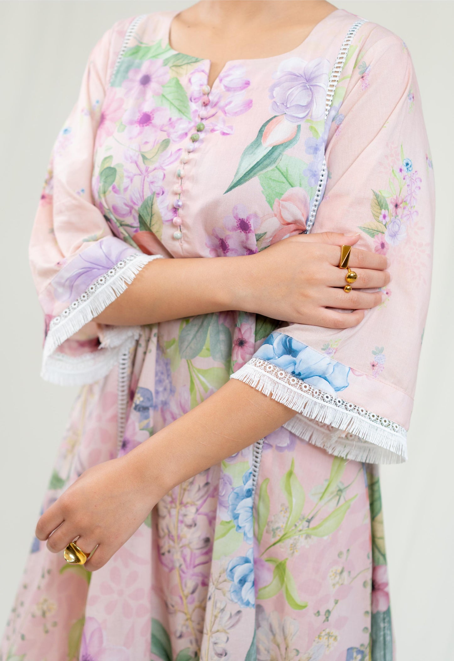 Lilac Floral Straight Cut Salwar Kameez Set