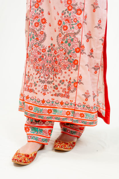 Red Base Adorned With Vibrant Floral Prints