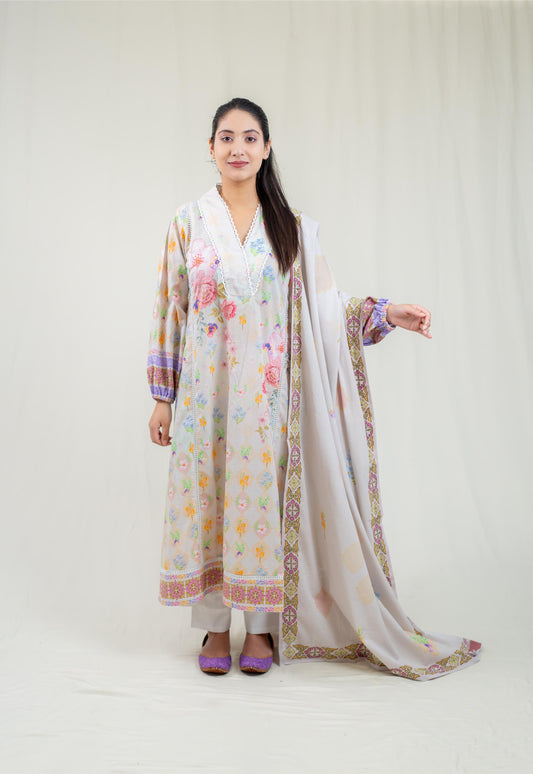 Lavendar Base Kurta With Hand Embroidery