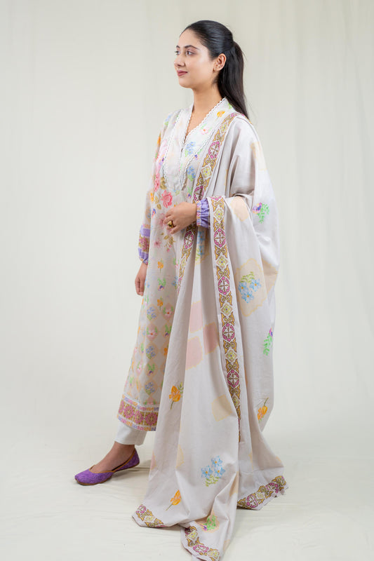 Lavendar Base Kurta With Hand Embroidery