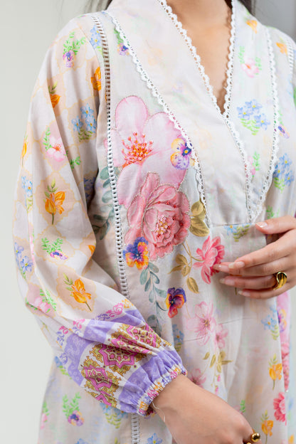 Lavendar Base Kurta With Hand Embroidery
