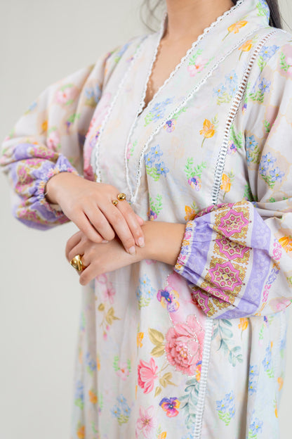 Lavendar Base Kurta With Hand Embroidery