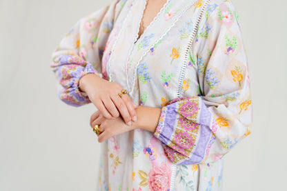 Lavendar Base Kurta With Hand Embroidery