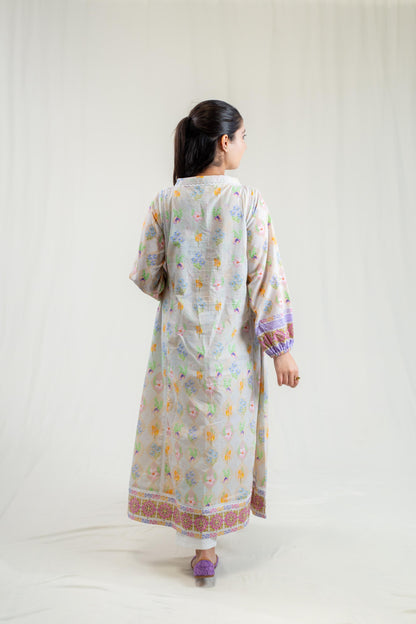 Lavendar Base Kurta With Hand Embroidery