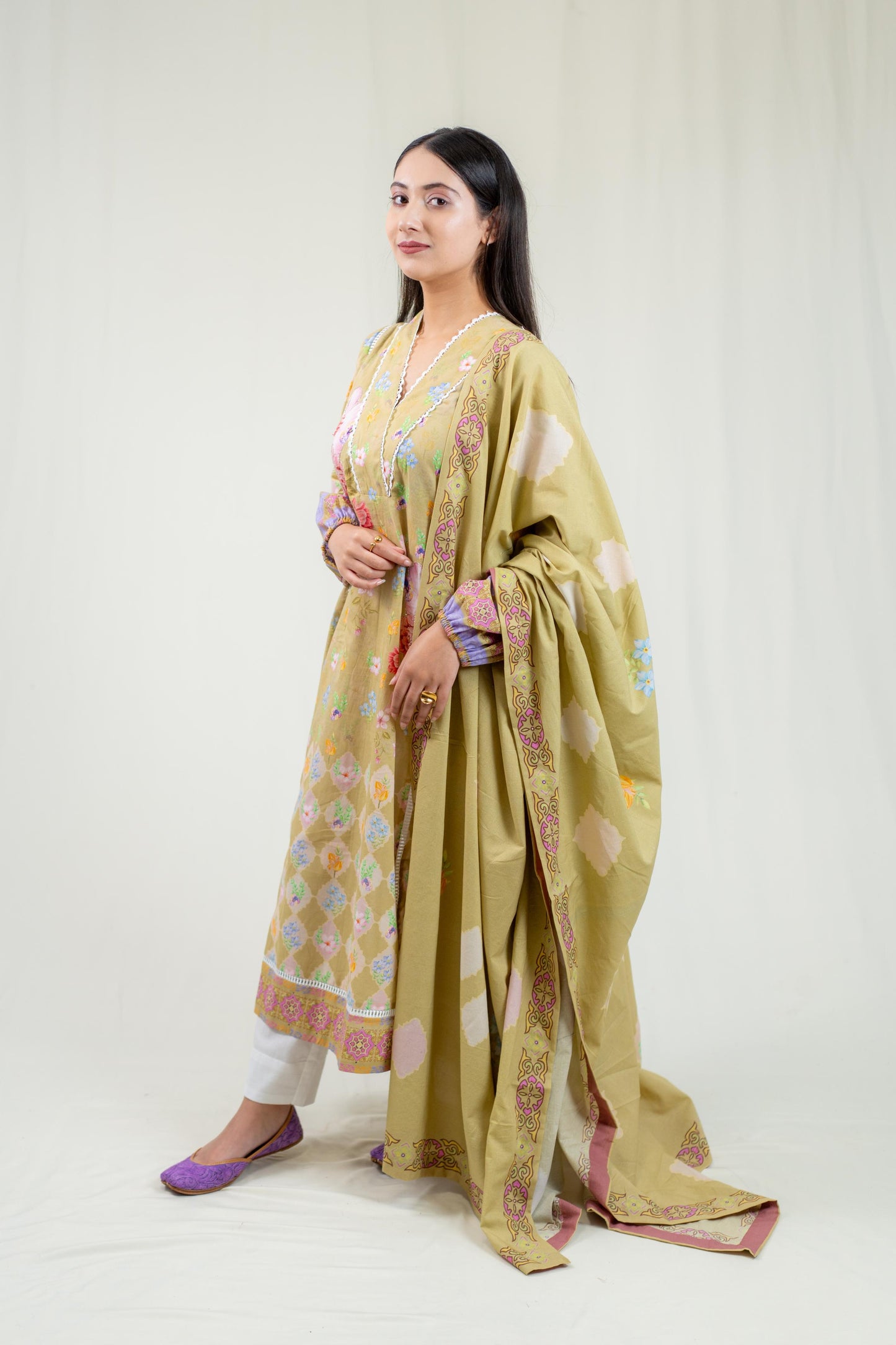 Olive Green Kurta With Hand Embroidery