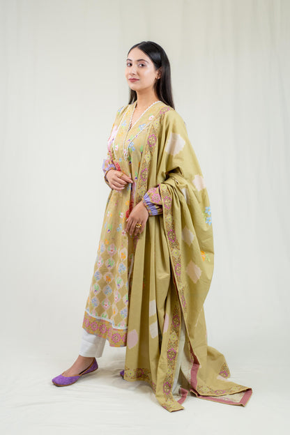Olive Green Kurta With Hand Embroidery