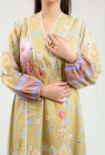 Olive Green Kurta With Hand Embroidery