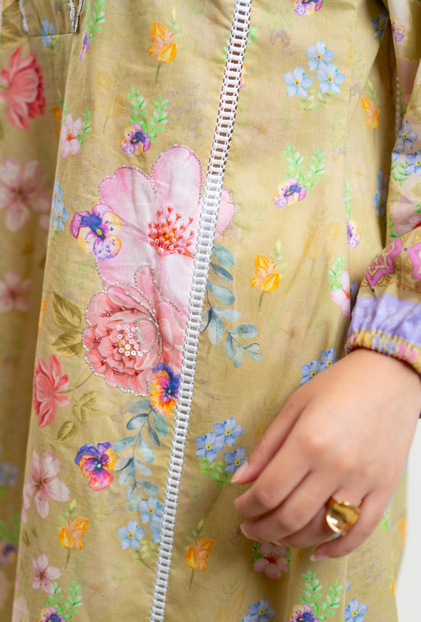 Olive Green Kurta With Hand Embroidery