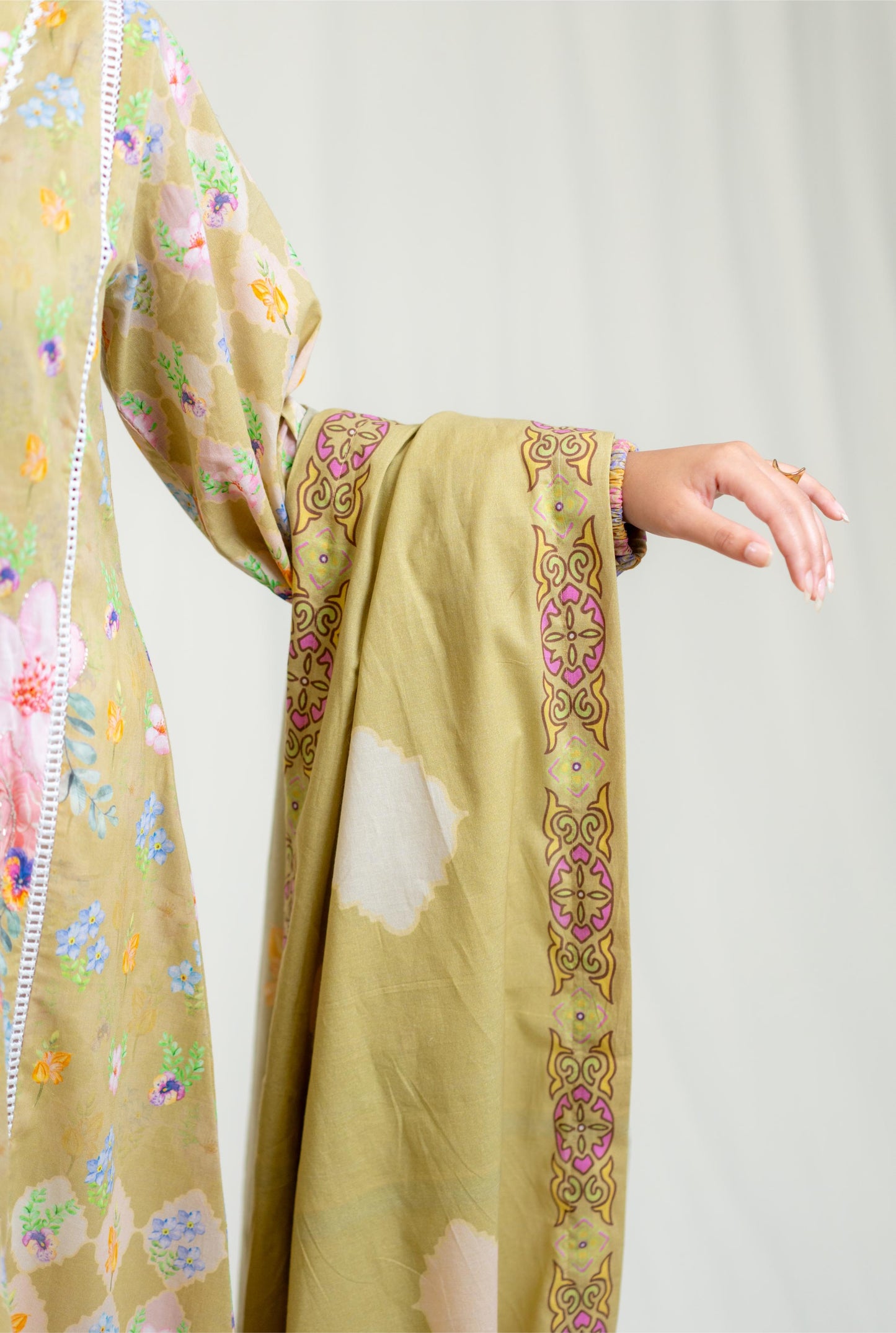 Olive Green Kurta With Hand Embroidery