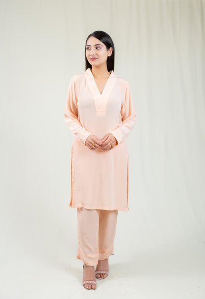 Pink Plain Kurta With Multicoloured Dupatta