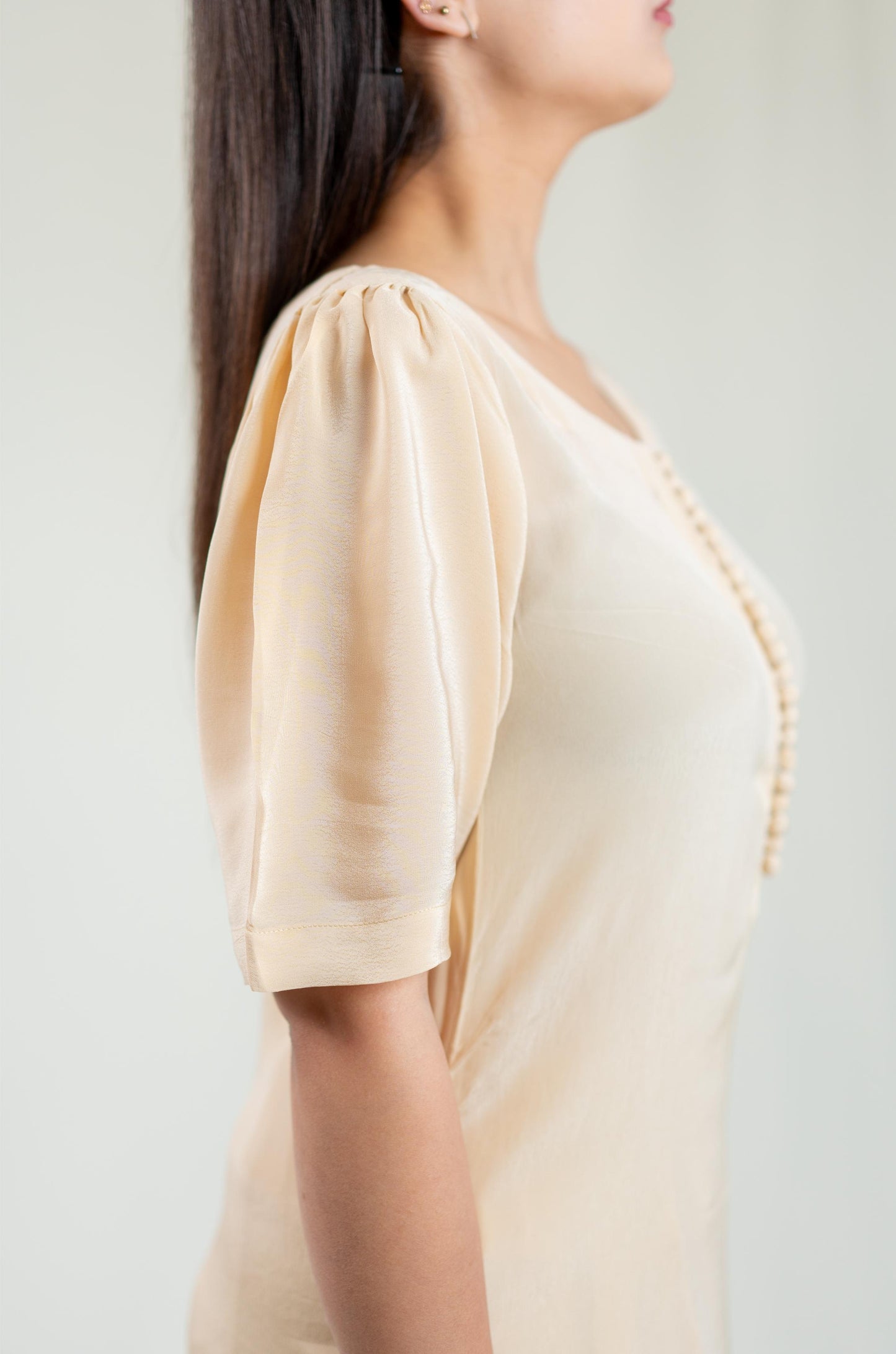 Beige Plain Kurta Set With Multicoloured Dupatta