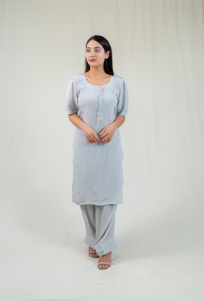 Grey Kurta With Floral Dupatta