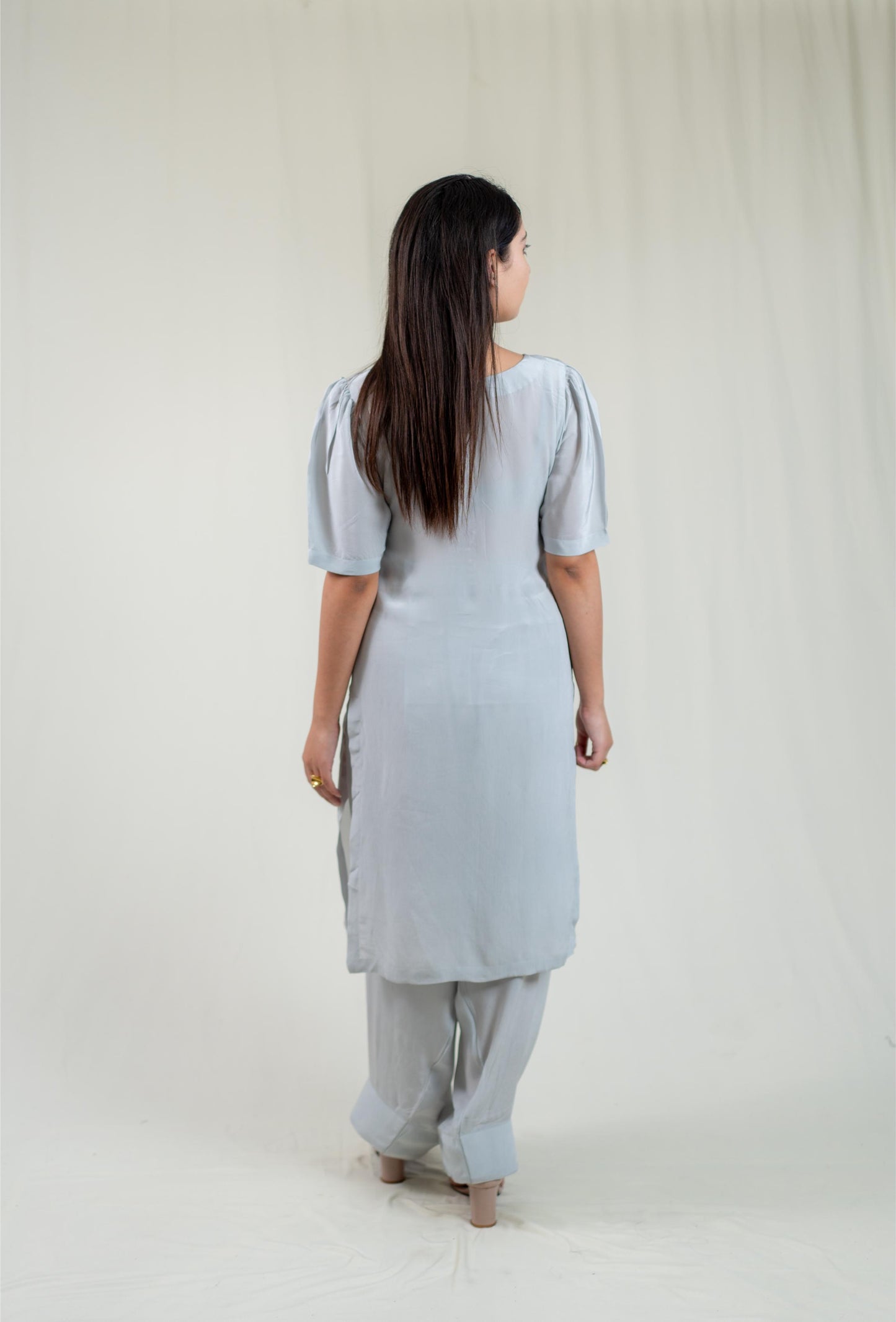 Grey Kurta With Floral Dupatta