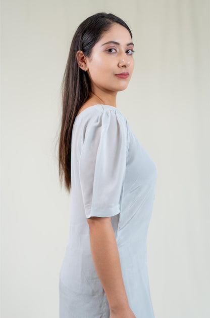 Grey Kurta With Floral Dupatta