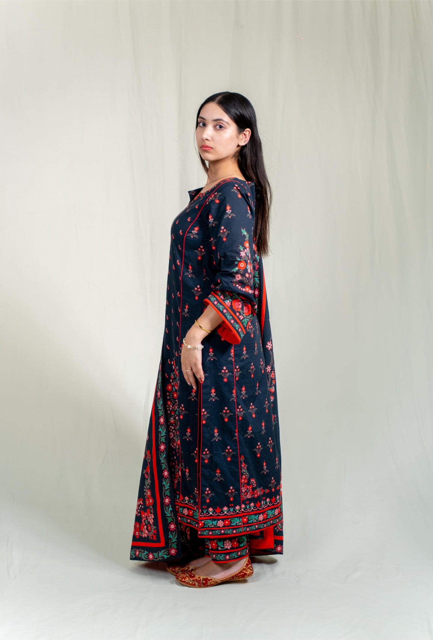 Black Base Adorned With Vibrant Floral Prints