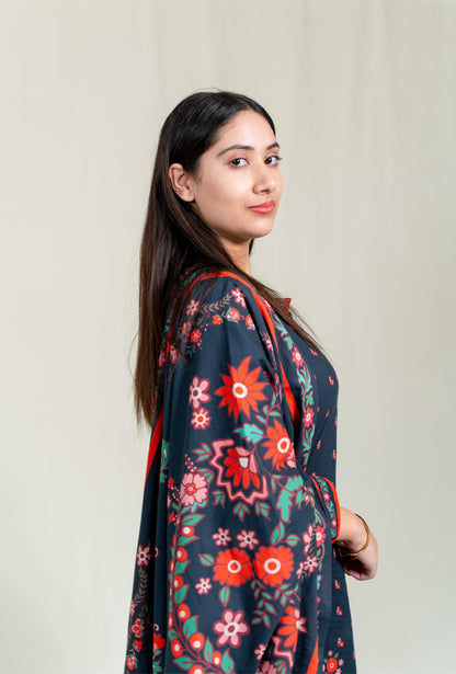Black Base Adorned With Vibrant Floral Prints
