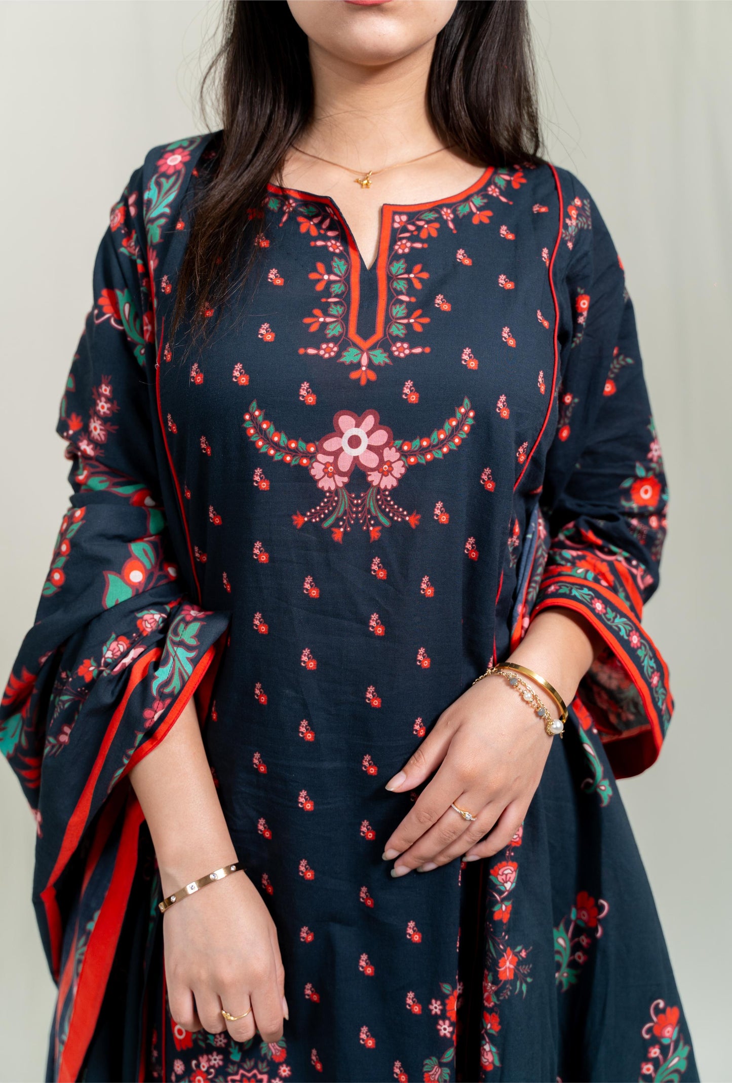 Black Base Adorned With Vibrant Floral Prints